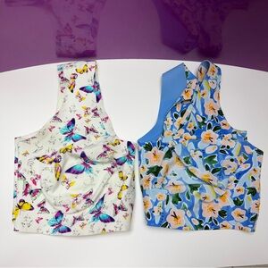 knix Floral & Butterfly Print Sports Bra Set in White, Blue, Turquoise